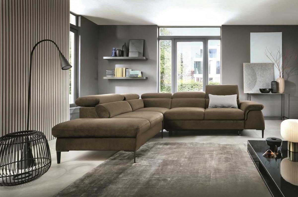 ECKSOFA MESTO Grün Velours-Stoff mit Schlaffunktion - Grün, Holz (280/214cm) - MASSENO