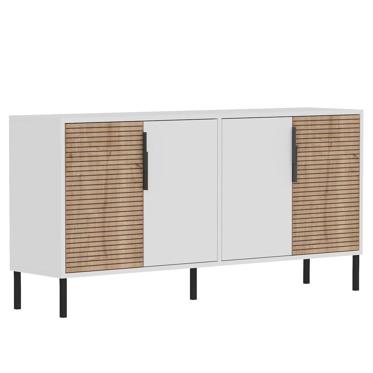 SIDEBOARD mit 4 Türen, Dekor in Weiß und Saphir-Eiche 36/150/75 cm - Weiß, Holzwerkstoff (36/75/43cm) - Calicosy