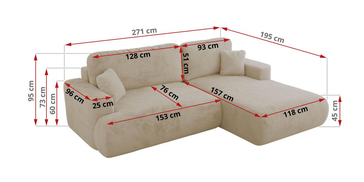 ECKSOFA OVO L Creme Plüsch - Links Seite - Creme/Schwarz, Kunststoff/Textil (271/195cm) - MKS