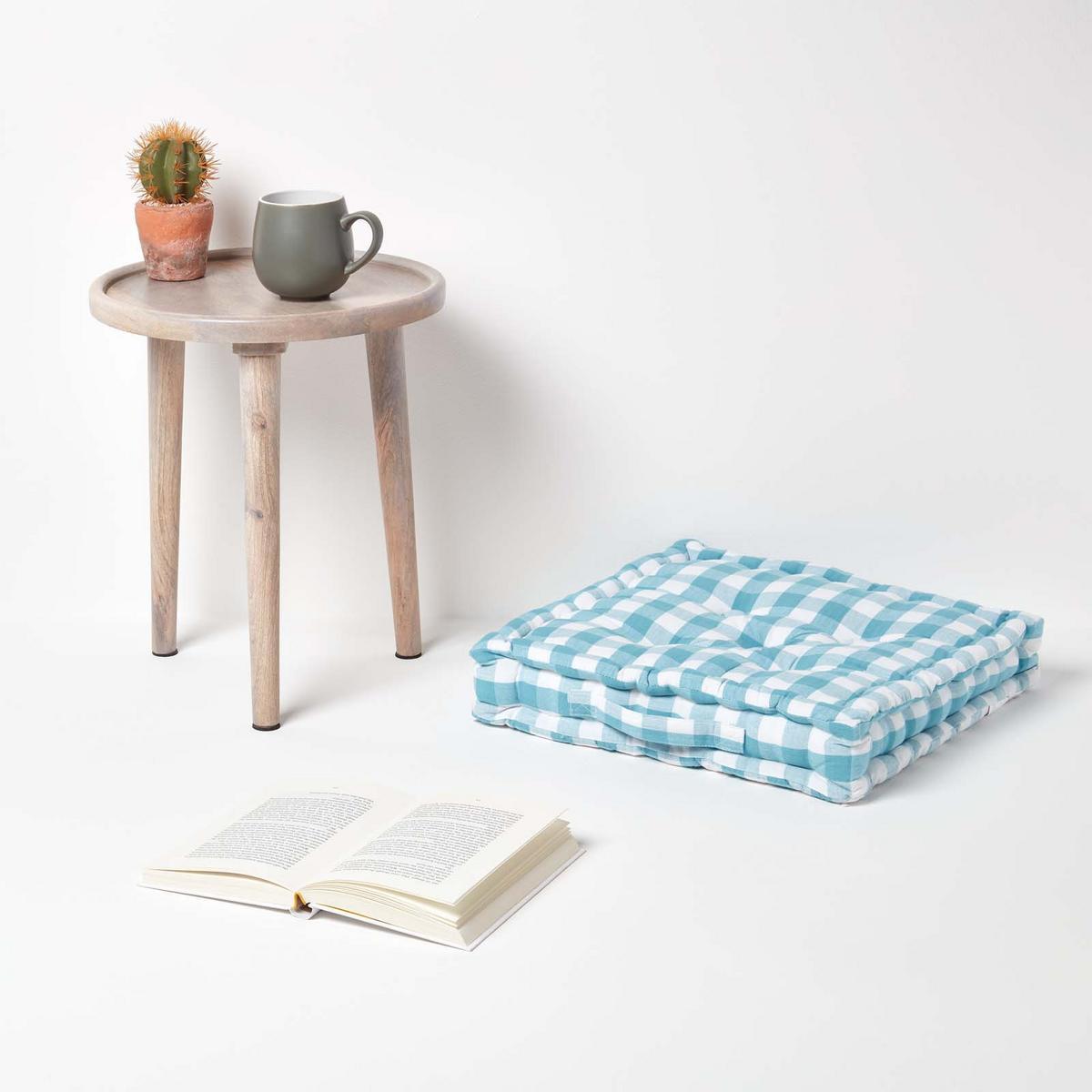 SITZKISSEN blau-weiß kariert 40/40/8 cm - Blau, Textil (40/40/8cm) - Homescapes