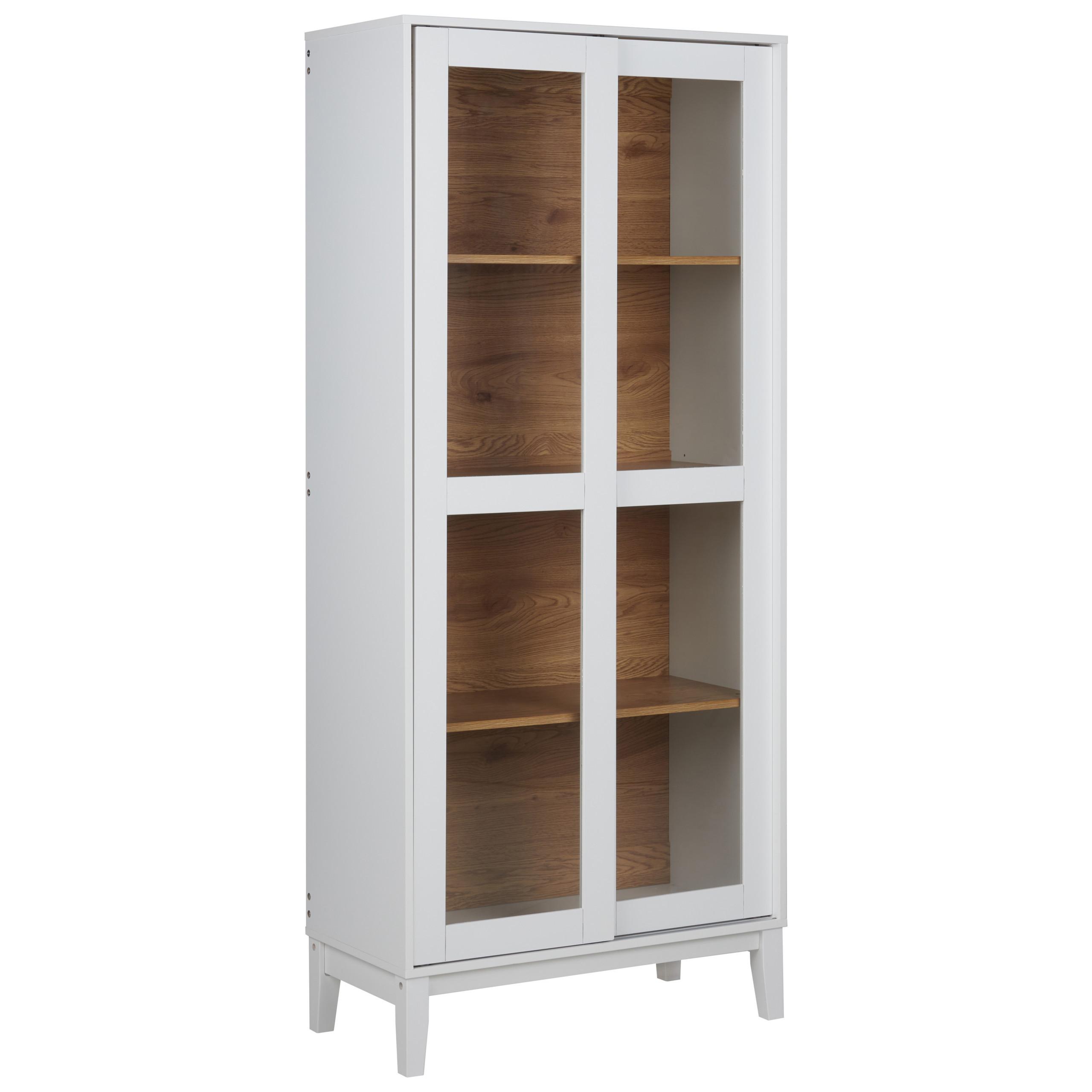 VITRINE mit Glastüren 80 cm Weiß Rumson - Weiß, Holzwerkstoff (80/183/40cm) - Beliani