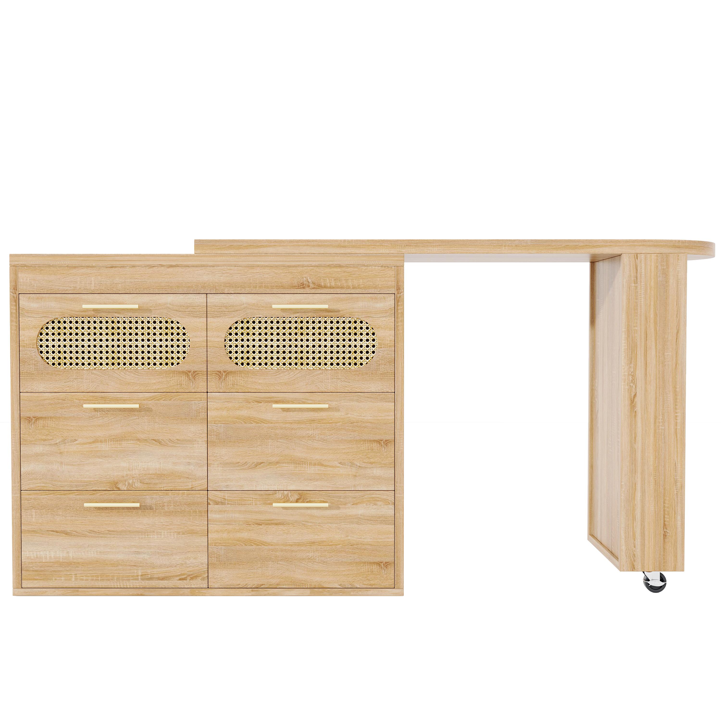 BARTISCH mit küchenbuffet 360° drehbar & 6 schubladen - Naturfarben, Holzwerkstoff (39/203/90cm) - Urban Meuble