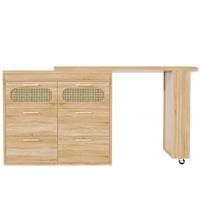 BARTISCH mit küchenbuffet 360° drehbar & 6 schubladen - Naturfarben, Holzwerkstoff (39/203/90cm) - Urban Meuble