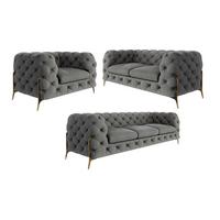 SITZGARNITUR 3+2+1 Chesterfield Lexi Grau Samt - Goldfarben/Grau, Holz/Textil (243/75/100cm) - S-Style Möbel
