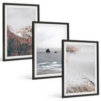 BILDER SET 3er Set - 40x60 cm Schwarzer Rahmen - Berge, Wolken, Meer, Sand, Natur - Schwarz, Kunststoff (40/60cm) - TULUP