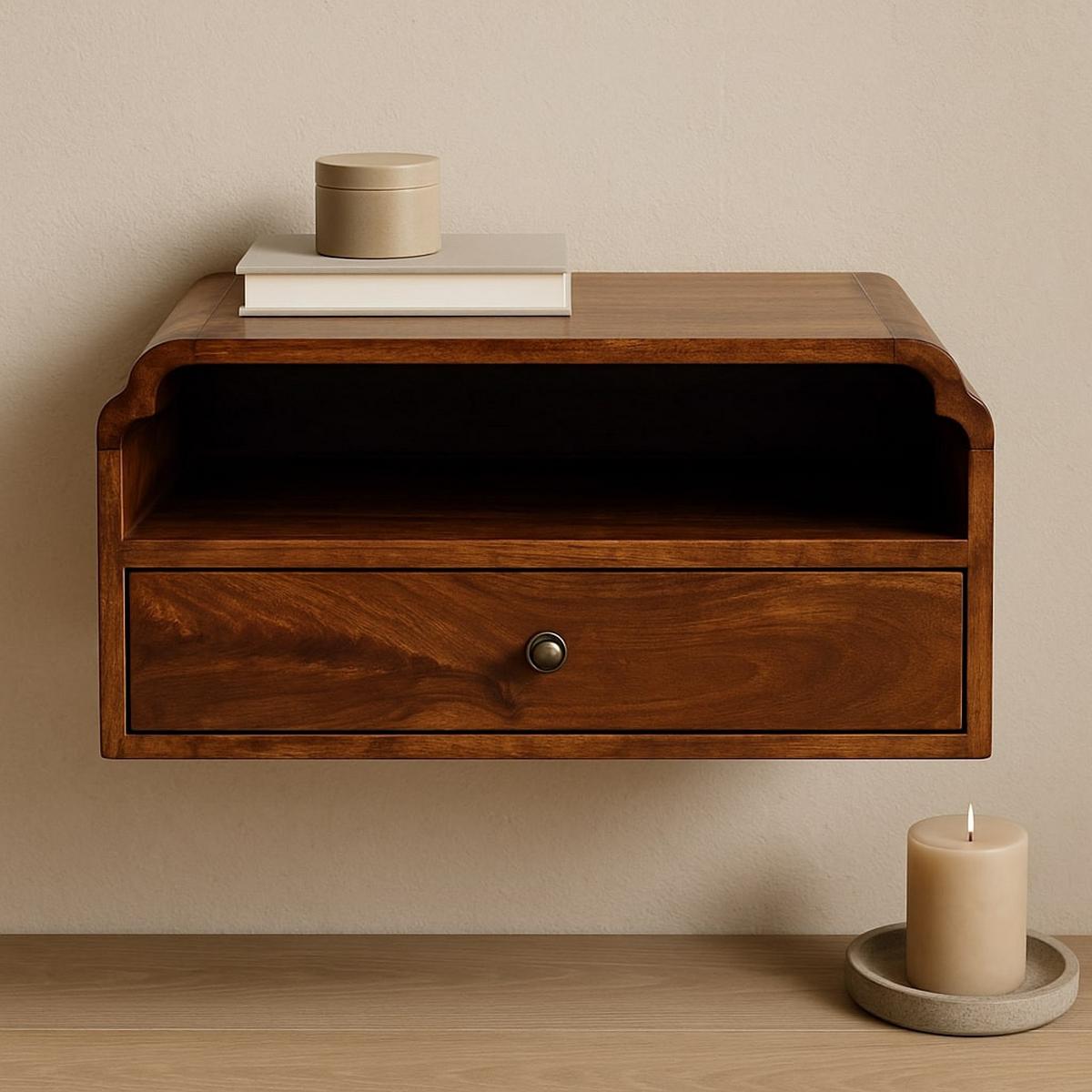 NACHTTISCH mit edlem Kastanien-Finish, 1 Schublade, 1 offene Ablage, braun - Braun, Holz/Metall (45/24/32cm) - Artisan Furniture