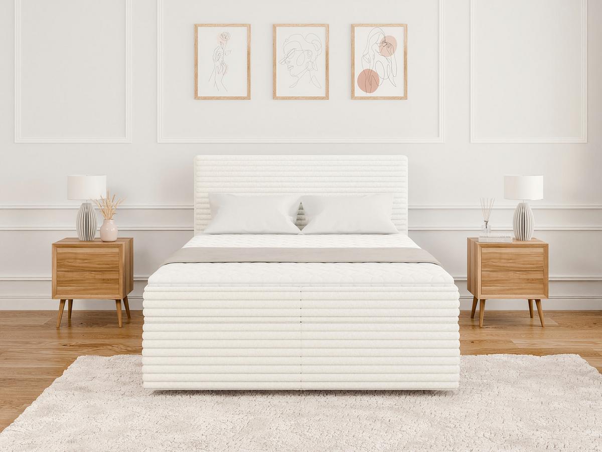 BOXBETT Roma 140/200 cm Hellbeige Plüschcord - Beige/Schwarz, Holz/Kunststoff (140/200cm) - S-Style Möbel
