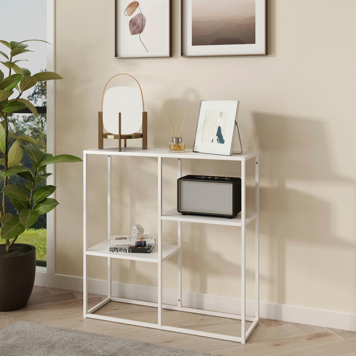 KONSOLENTISCH Strömstad - Weiß, Metall (26/80/80cm) - [en.casa]