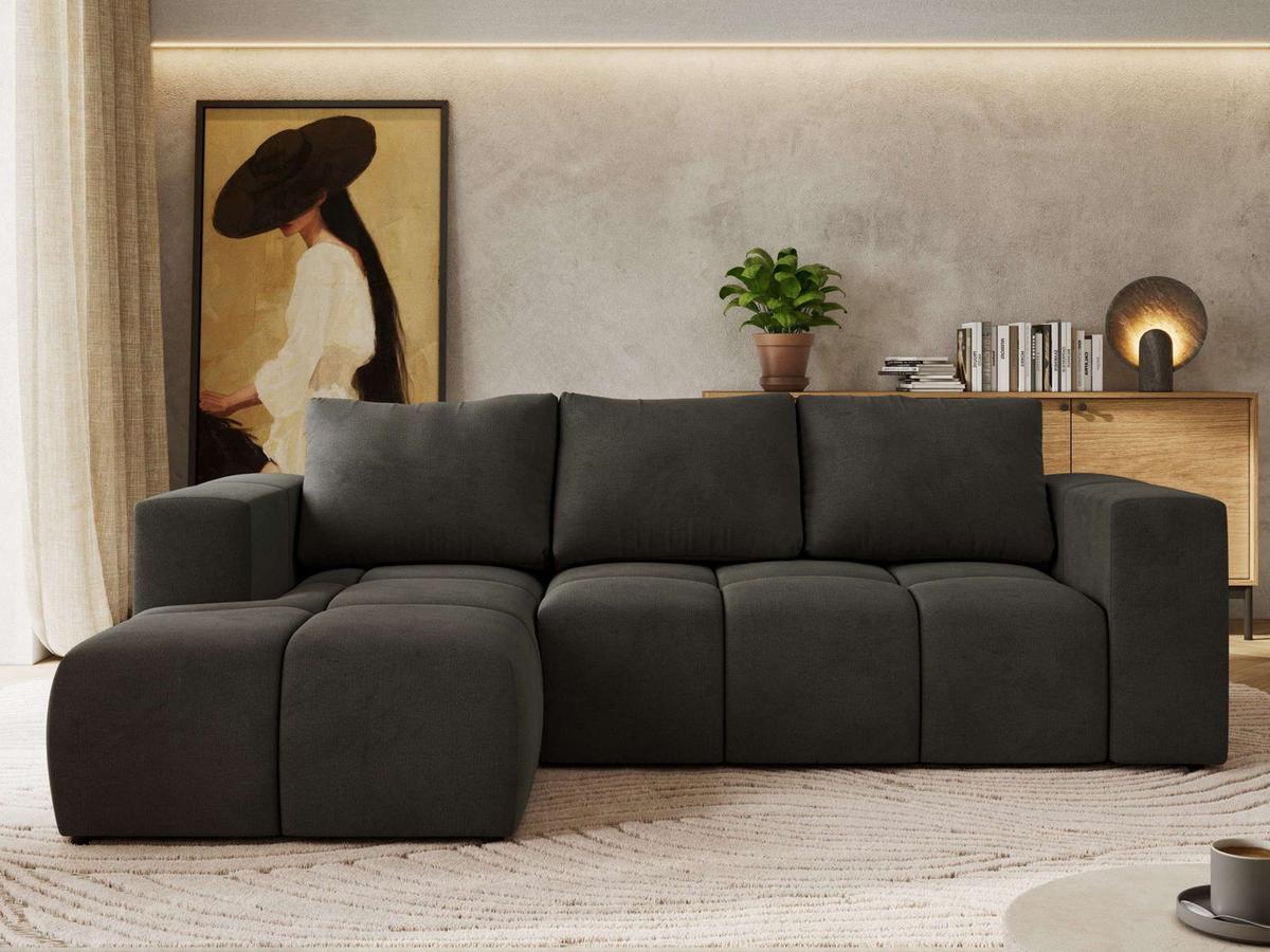 ECKSOFA MONIVA Dunkelgrau Velvet - Links - Dunkelgrau/Schwarz, Kunststoff/Textil (164/266cm) - MKS
