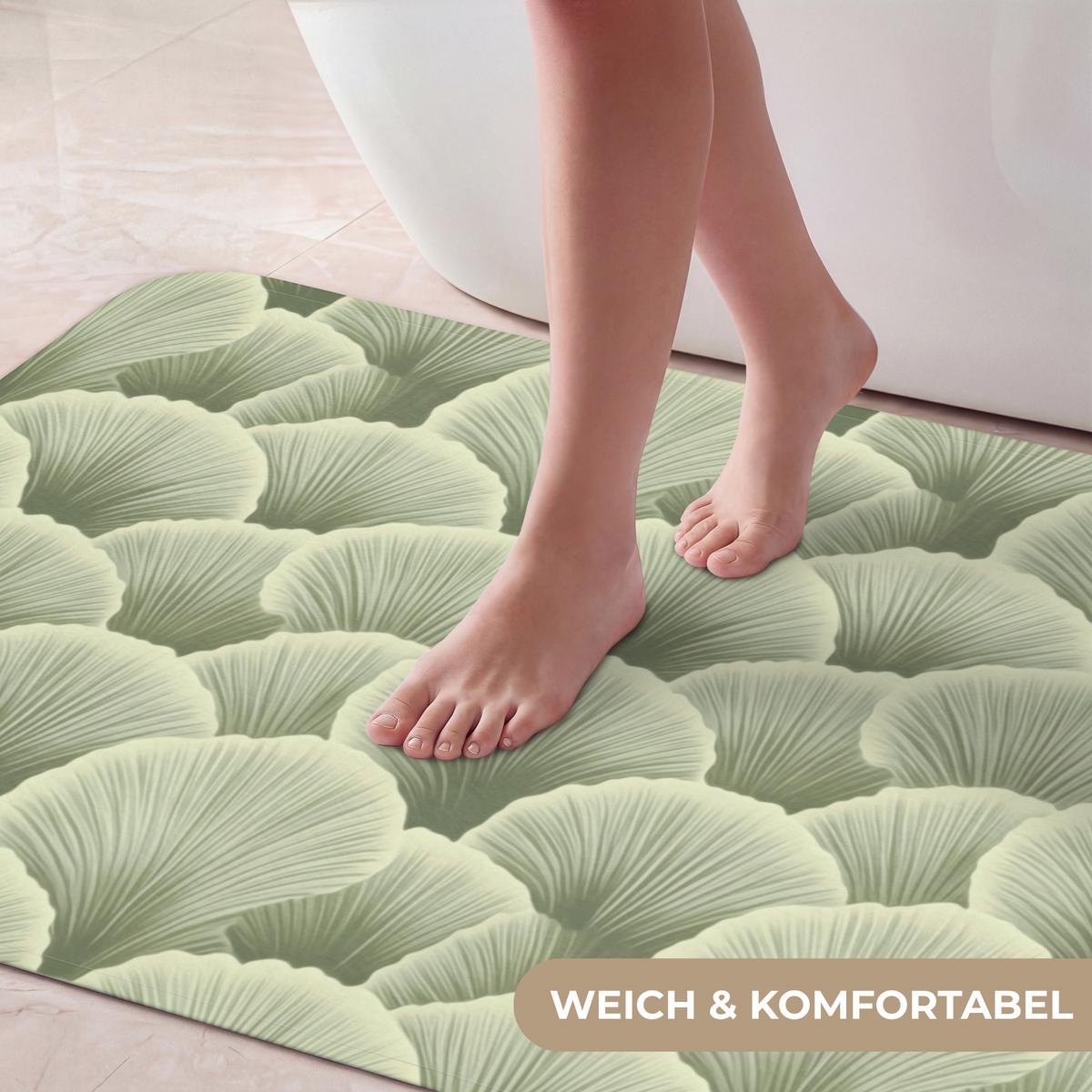 BADEMATTE Fächer - Blatt - Grün 120x60 cm - Pastellgrün, Textil (120/60cm) - OnlyWow