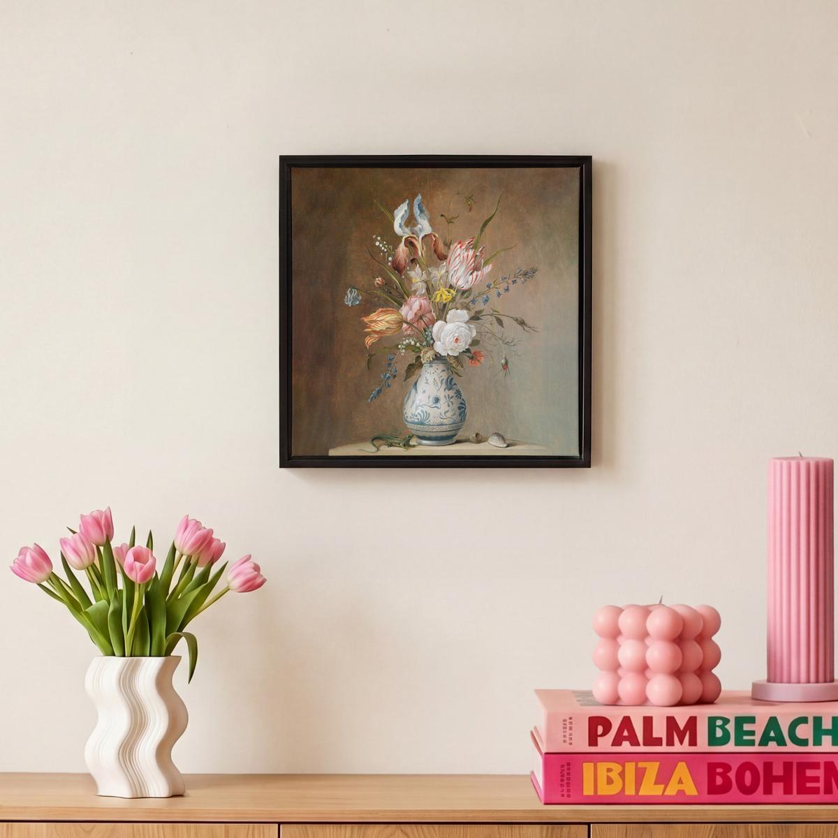 LEINWAND Bilder mit Rahmen - Alte Meister - Blumen - Balthasar van der Ast - 20x20 - Hellbraun, Textil (20/20cm) - MuchoWow