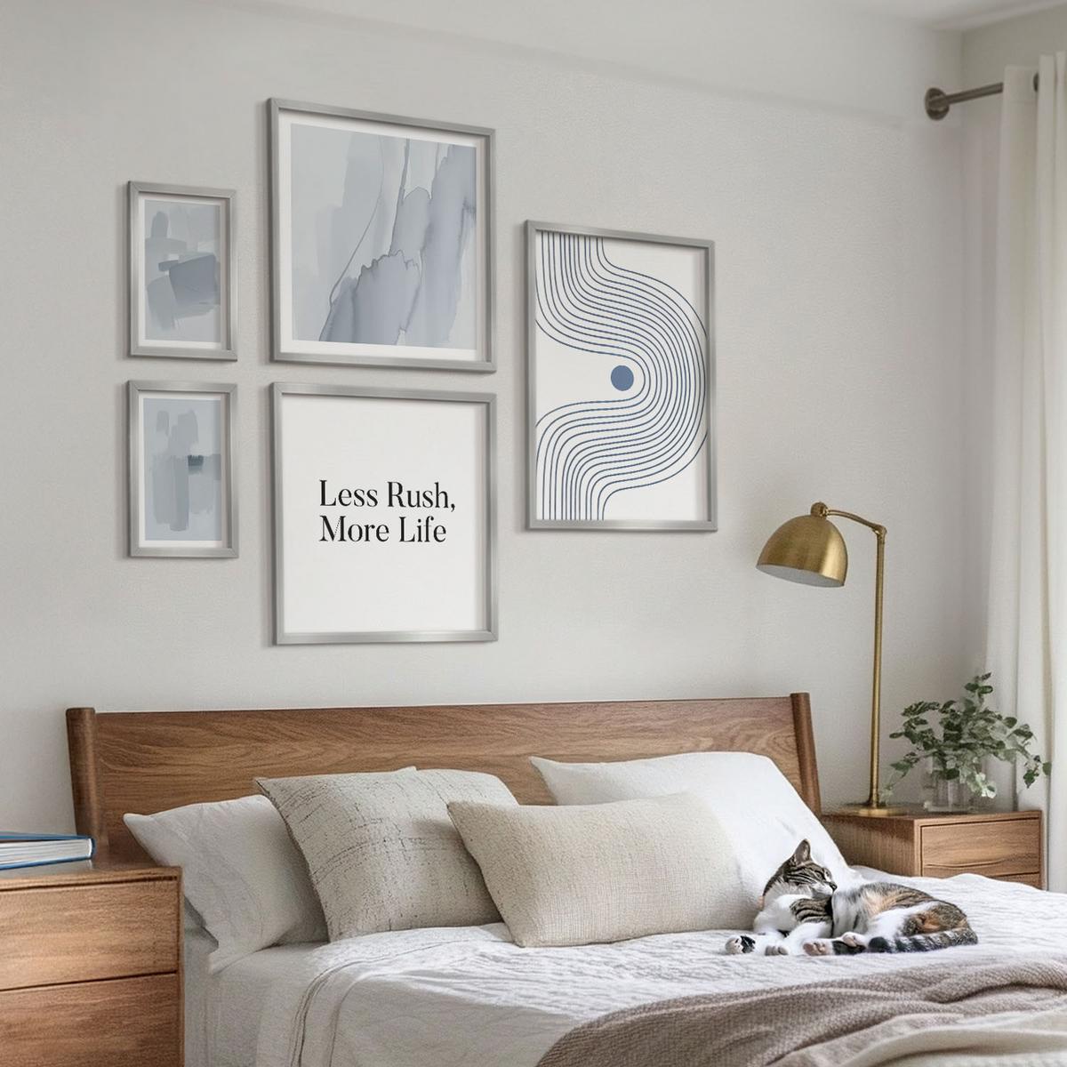 BILDER SET 5er Set - 50x50 cm & 20x30 cm & 40x60 cm Silberner Rahmen - Abstrakte Aquarellkompositionen - Silberfarben, Kunststoff (40/60cm) - TULUP