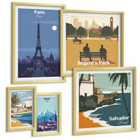 BILDER SET 5er Set - 50x50 cm & 20x30 cm & 40x60 cm Goldrahmen - Touristische Küstenlandschaften - Goldfarben, Kunststoff (40/60cm) - TULUP