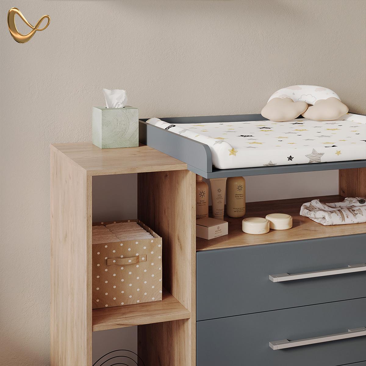 WICKELKOMMODE Torino Anthrazit/Sonoma XL mit Schubladen - Anthrazit/Sonoma Eiche, Holzwerkstoff (143/100/70cm) - Livinity®
