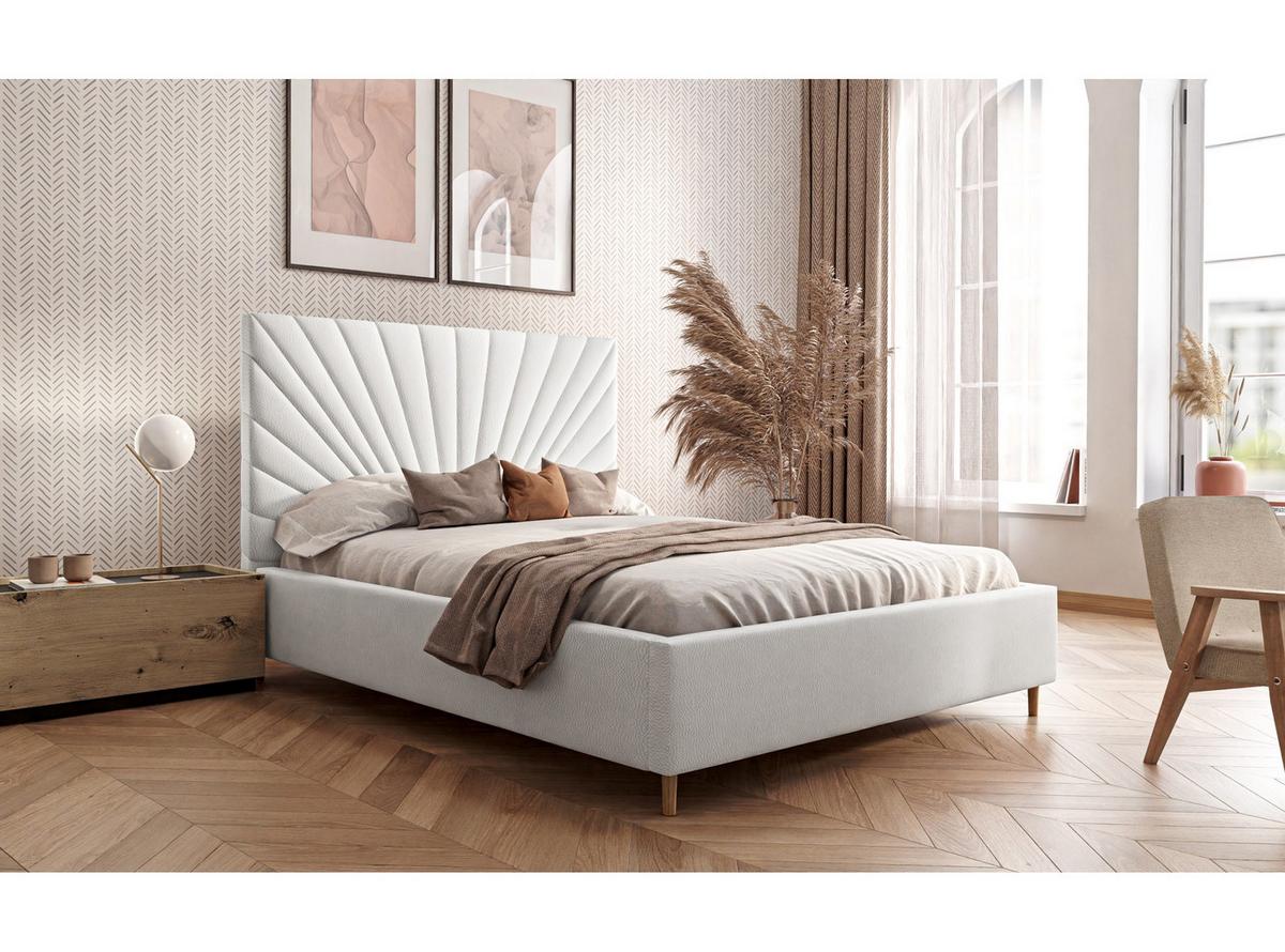 POLSTERBETT SUNNY 160x200 cm Madryt 920, 34 Holzlatten, Kopfteil 131 cm - Weiß, Textil (160/200cm) - Lookway