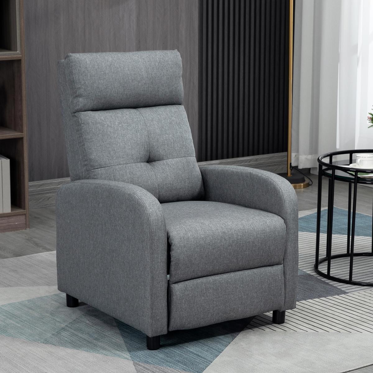 RELAXSESSEL, Fernsehsessel mit Liegefunktion, TV-Sessel mit Leinenoptik, Grau - Grau, Textil (67/98/87cm) - HOMCOM