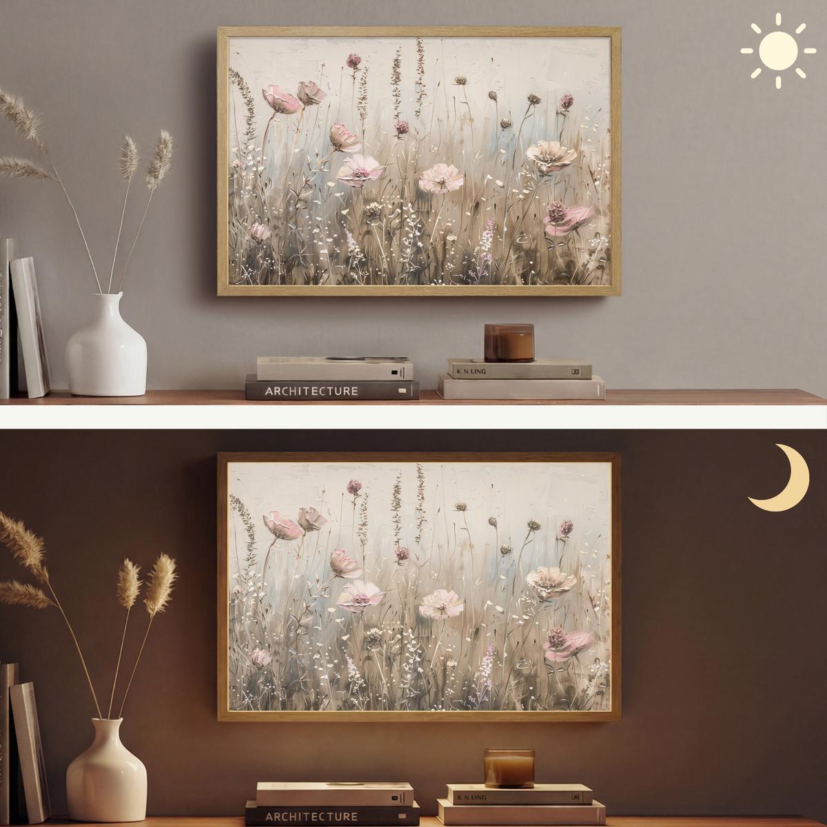 WANDLEUCHTE MIT AKKU Blumen - Rosa - Modern - Beige 60x40 cm - Altrosa, Holzwerkstoff (60/40/8cm) - OnlyWow