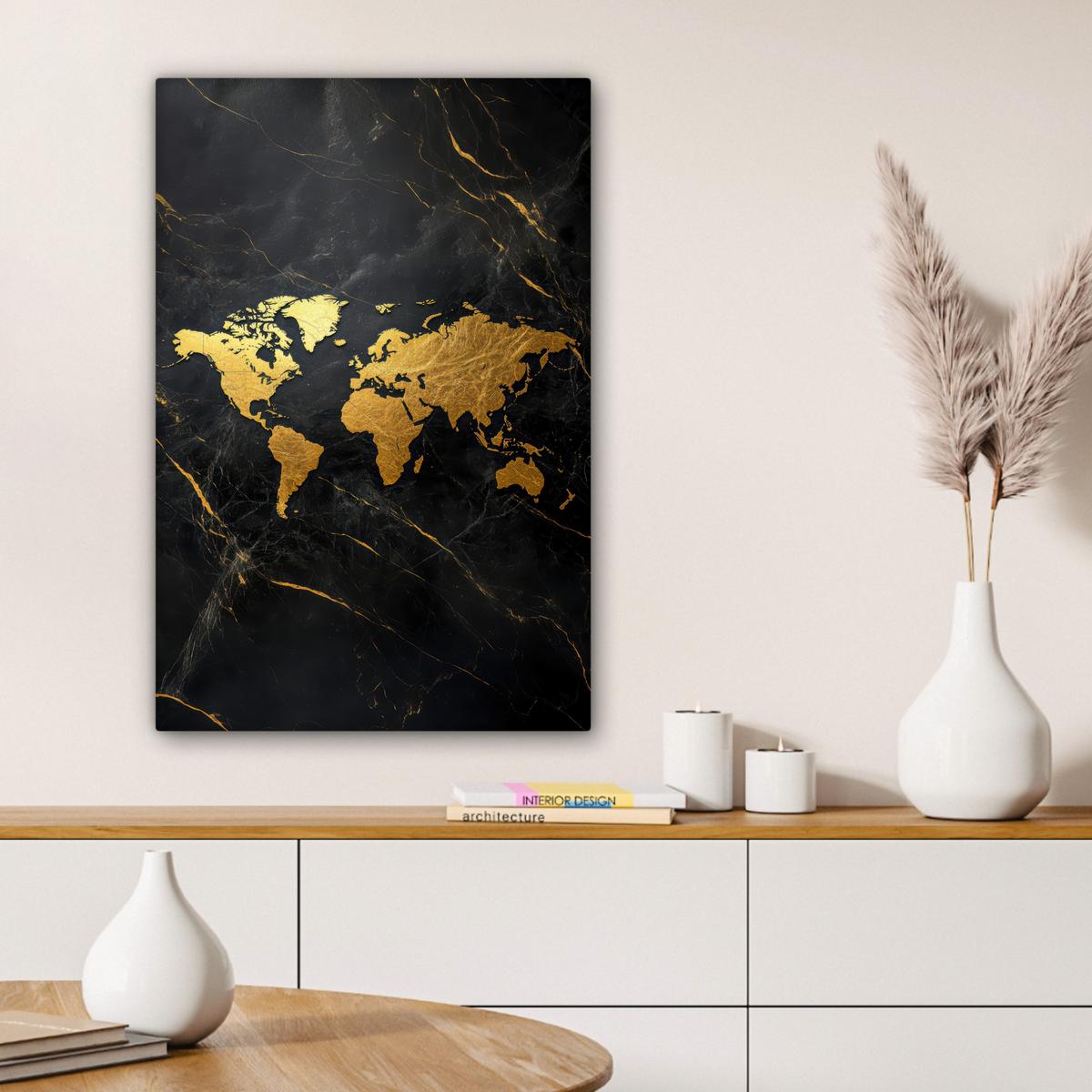 LEINWANDBILD Weltkarte - Gold - Marmor Wanddeko 40x60 cm - Goldfarben, Textil (40/60cm) - MuchoWow