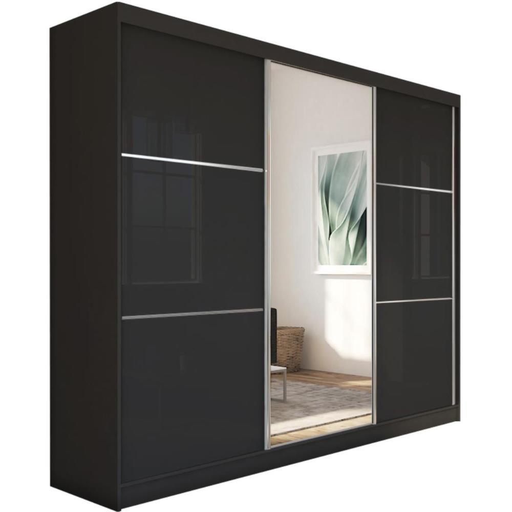 SCHWEBETÜRENSCHRANK Viva 240/216/61 schwarz mit Spiegel und Schubladeneinsätze - Schwarz, Holzwerkstoff (240/216/61cm) - Beautysofa