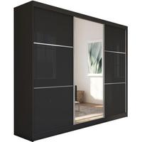 SCHWEBETÜRENSCHRANK Viva 240/216/61 schwarz mit Spiegel und Schubladeneinsätze - Schwarz, Holzwerkstoff (240/216/61cm) - Beautysofa