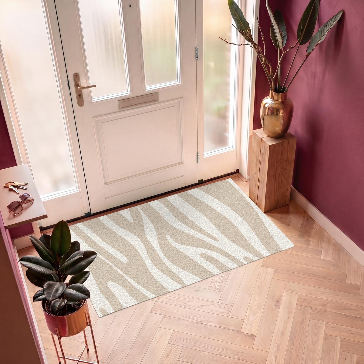 FUSSMATTE Zebramuster - Beige - Weiß - Tiermuster Schmutzfänger 150x90 cm - Beige, Kunststoff (150/0.4cm) - MuchoWow