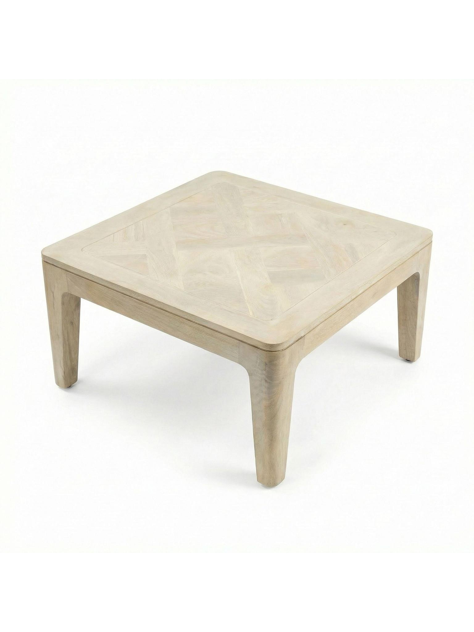 SOFATISCH LOIRE, Mango Massivholz, handgefertigt, Weiß-Mango, 60 x 60 x 32 cm - Beige/Weiß, Holz (60/60/32cm) - KADIMA DESIGN