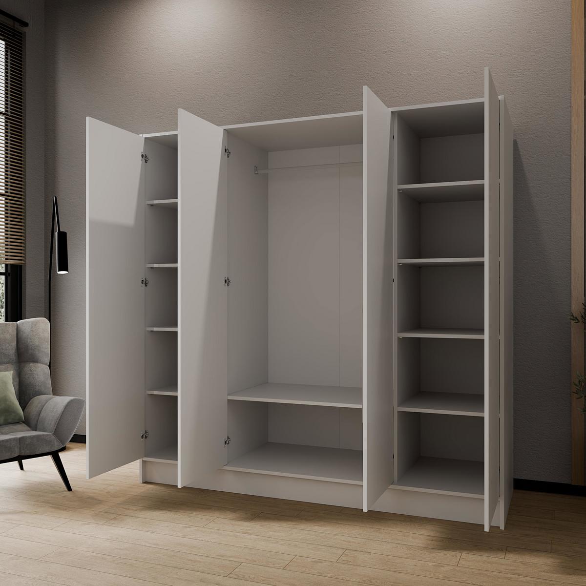 KLEIDERSCHRANK Mono Grifflos im Skandi-Stil, Weiß 200/200/51 cm - Weiß, Holzwerkstoff (200/200/51cm) - WFL GROUP