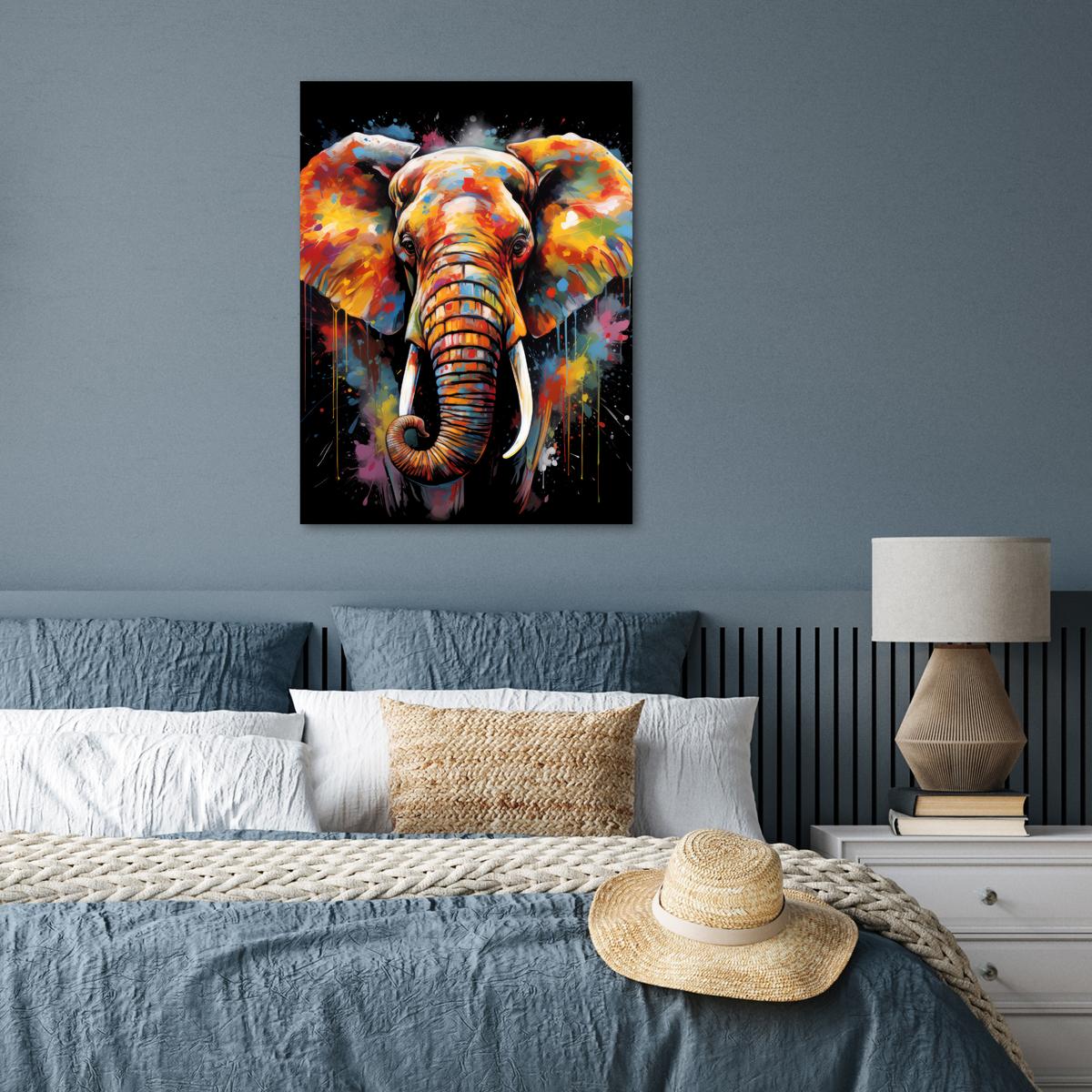 POSTER Elefant - Graffiti - Schwarz - Tiere - Farben Deko Wohnzimmer 60x80 cm - Schwarz, Papier (60/80/0.1cm) - MuchoWow