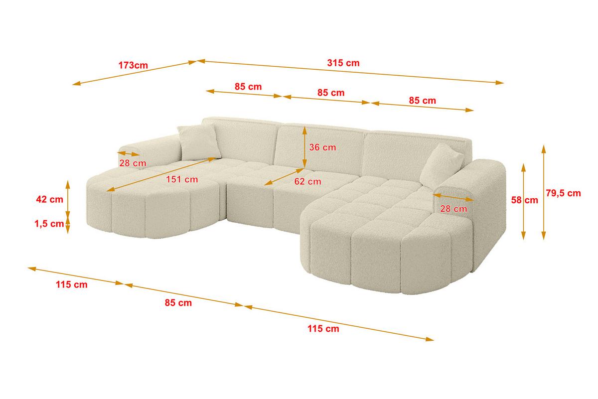 WOHNLANDSCHAFT LIVO-U1 - 315x173x79,5 cm Beige - Beige, Holzwerkstoff/Textil (315/79/173cm) - ALTDECOR