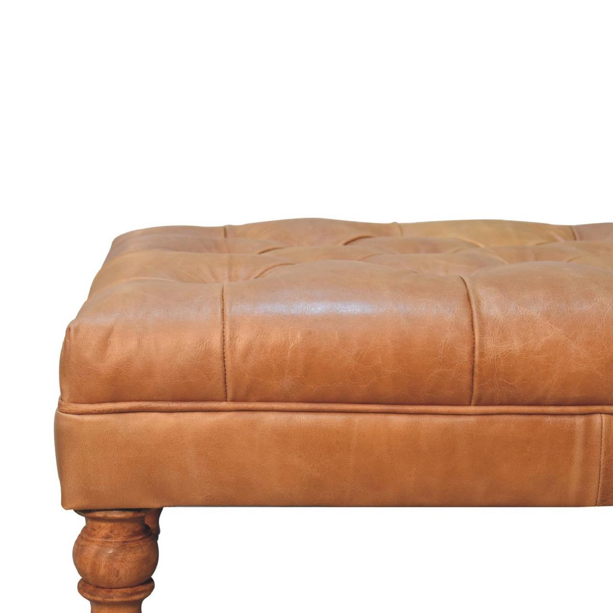 OTTOMANE Buffalo Tan Leder, helles Walnuss-Finish, Braun - Hellbraun/Braun, Leder/Holz (60/45/90cm) - Artisan Furniture