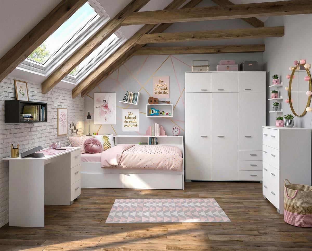 KINDERZIMMER SET Parisot Sleep 5-tlg. Holzdekor Weiß/Eiche - Eichefarben/Weiß, Kunststoff (100/1/200cm) - 58aufmkessel
