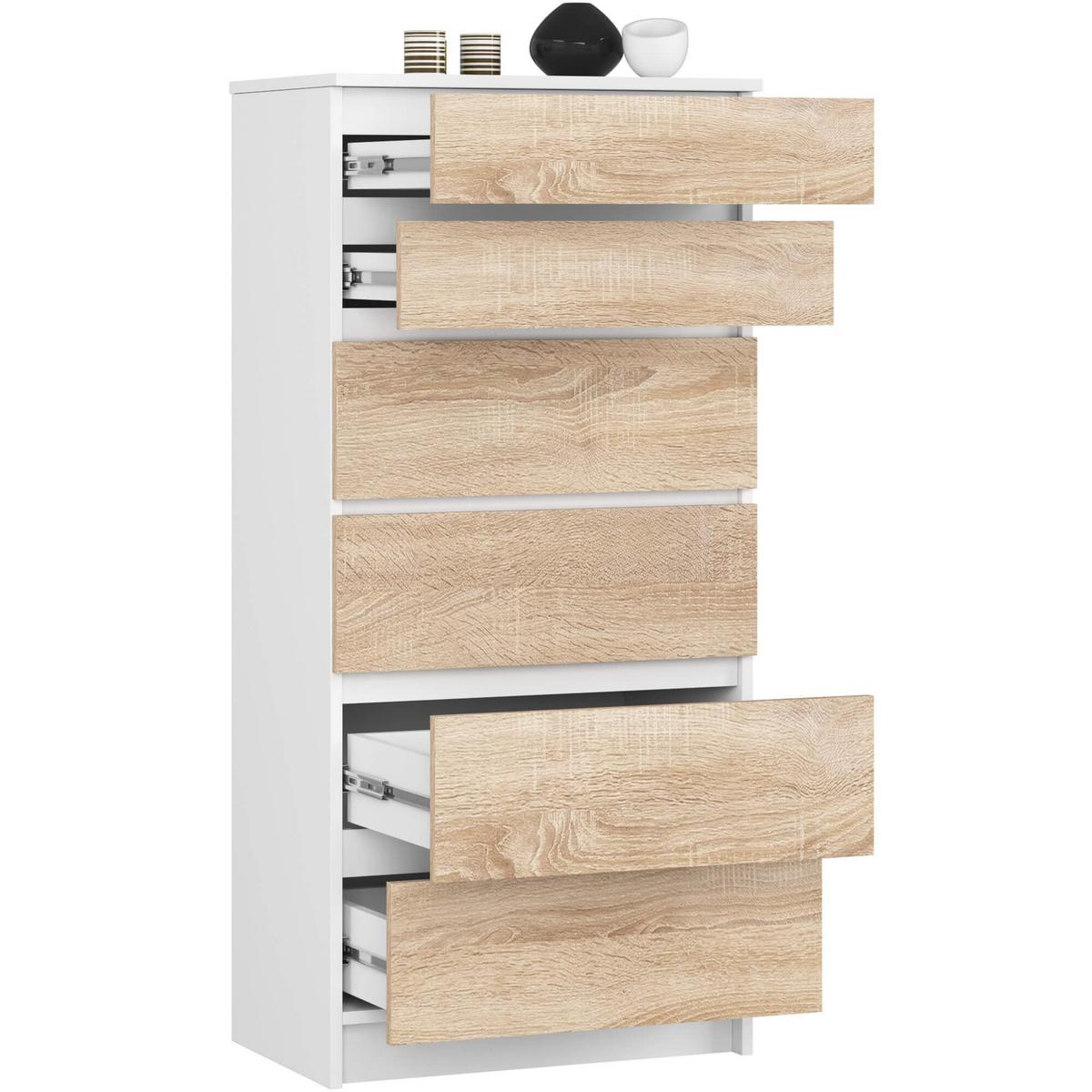 KOMMODE Weiß, Eiche Sonoma 130/60/40 - Weiß, Holzwerkstoff (60/130/40cm) - RAUMHIRSCH FURNITURE