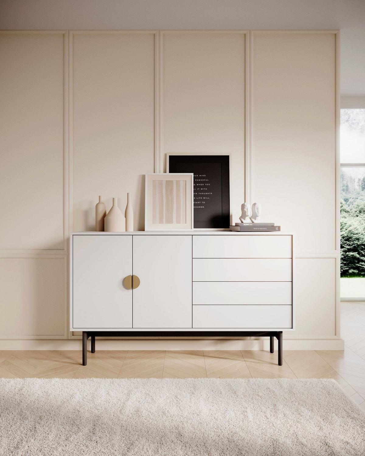 SIDEBOARD Stoon II WEISS 154 CM - Goldfarben/Schwarz, Holzwerkstoff/Metall (154/93/38cm) - Selsey