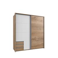 SCHWEBETÜRENSCHRANK 2-türig B183/H200/T65 cm, Passepartout-Kleiderschrank mit sichtbaren Schubkästen in Eiche Dekor, 1x Tür in Weiß / 22698 - Eichefarben/Alufarben, Holz/Holzwerkstoff (183/200/65cm) - luma-home