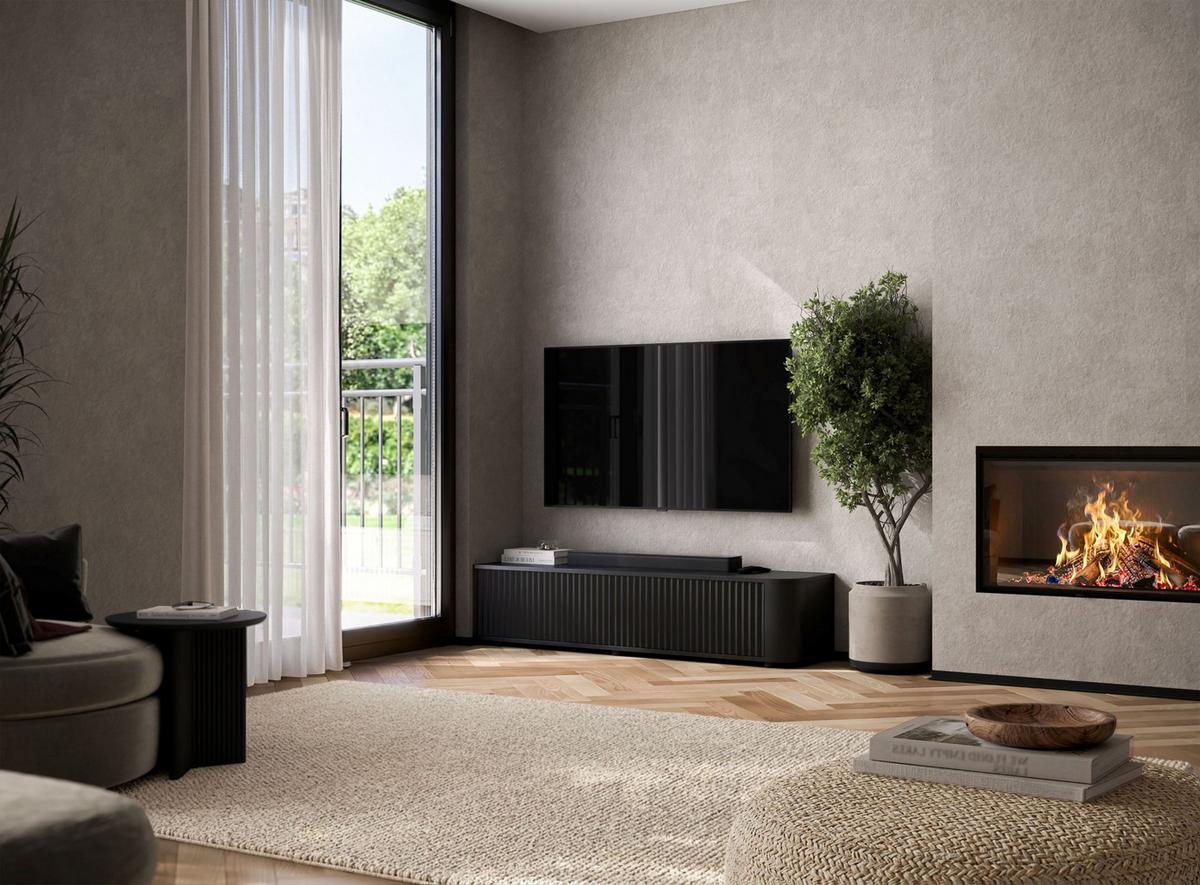 TV-LOWBOARD Aurora Schwarz matt 140 cm mit niedrigen Füßen - Schwarz, Holzwerkstoff (140/31/35cm) - Meble Lindner