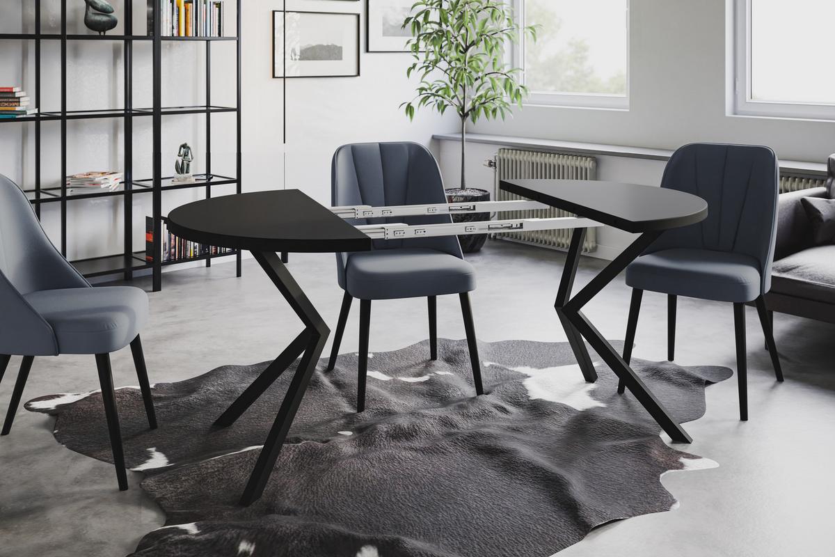 RUNDER Esszimmertisch LOFT LITEN, ausziehbarer Tisch Durchmesser: 100 cm/180 cm, Wohnzimmertisch Farbe: Schwarz, mit Metallbeinen in Farbe Schwarz - Schwarz, Holzwerkstoff (100/100/76cm) - Alpi-Möbel