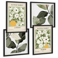 BILDER SET 4er Set - 50x50 cm & 40x60 cm Schwarzer Rahmen - Blumenmuster London Dublin - Schwarz, Kunststoff (50/50cm) - TULUP