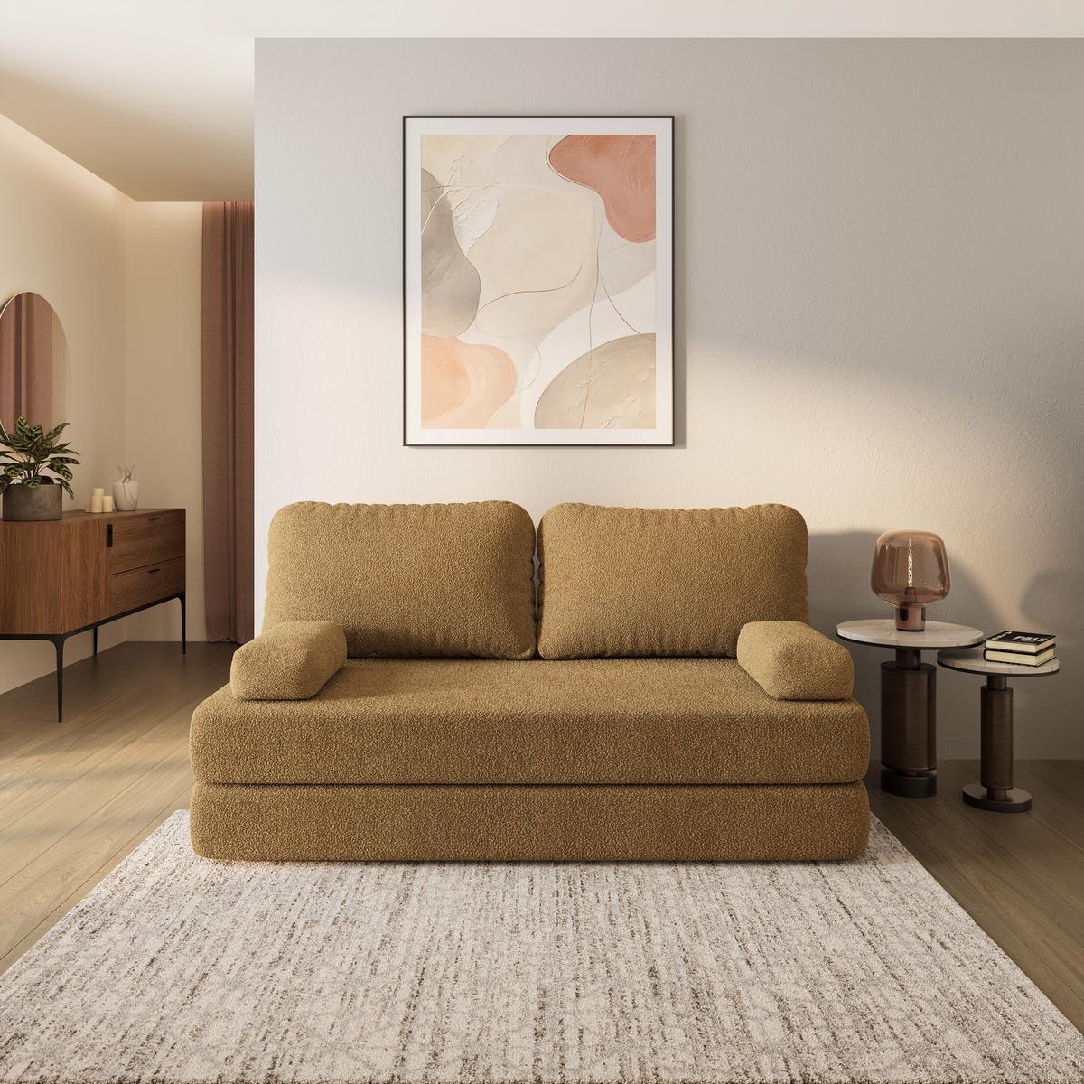 BETTSOFA NIKSI aus Schaumstoff Bucle-Stoff Orange Schlaffunktion - Gelb, Textil (170/86/80cm) - MASSENO