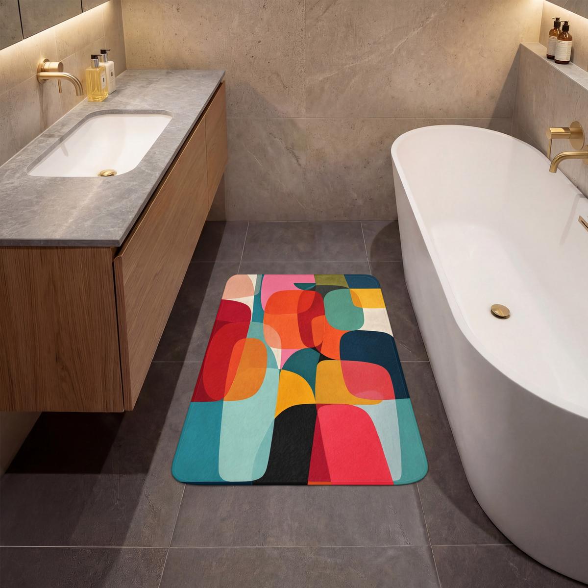 BADEMATTE Formen - Bunt - Abstrakt - Flugzeuge 60x90 cm - Multicolor, Textil (60/90cm) - OnlyWow