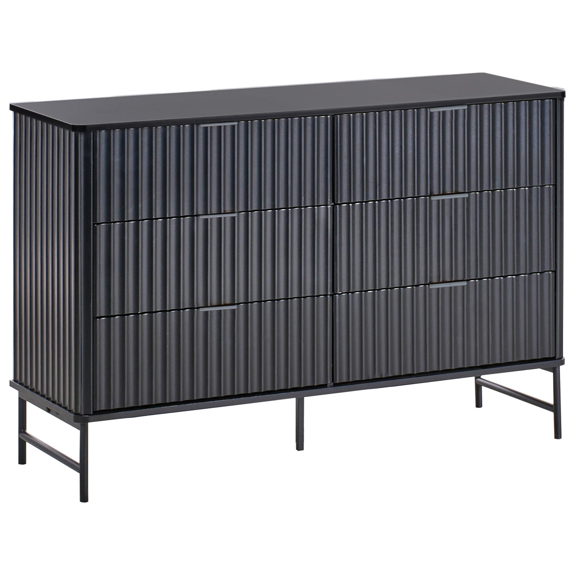 KOMMODE mit 6 Schubladen Schwarz Glastonbury - Schwarz, Holzwerkstoff (120/80/40cm) - Beliani