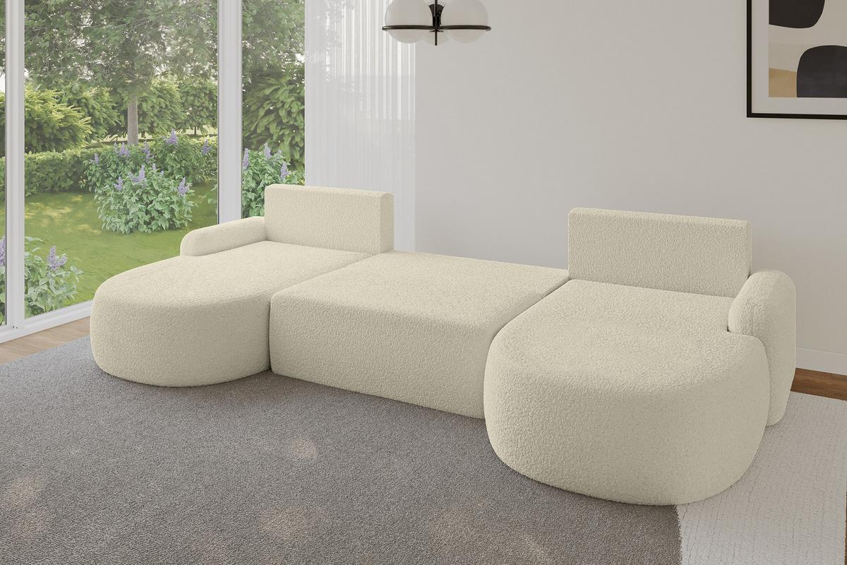 WOHNLANDSCHAFT mit Schlaffunktion und Bettkasten LIRA-U - 335x172x89 Beige - Creme, Holzwerkstoff/Textil (335/89/172cm) - ALTDECOR