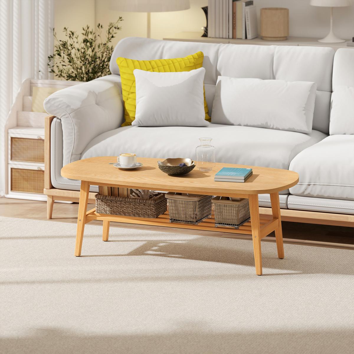 COUCHTISCH Mehrschichtplatte Kautschukbaumholz Naturholz - Naturfarben, Holz/Holzwerkstoff (120/60/42cm) - HOMCOM