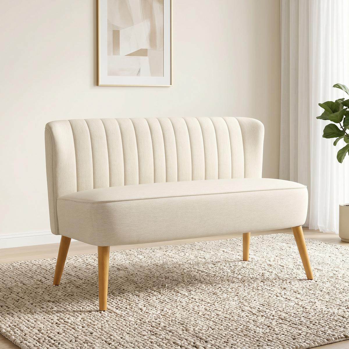 SOFA Polyester Cremeweiß - Creme/Weiß, Holz/Textil (56.5/77/117cm) - HOMCOM
