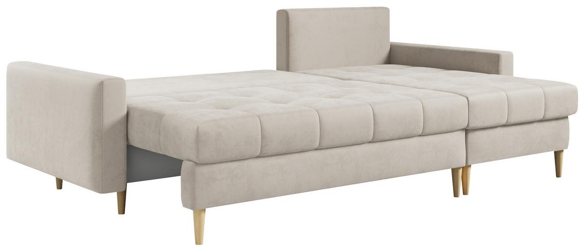 ECKSOFA Astra Beige Velvet - Beige/Braun, Holz/Textil (220/140cm) - MKS