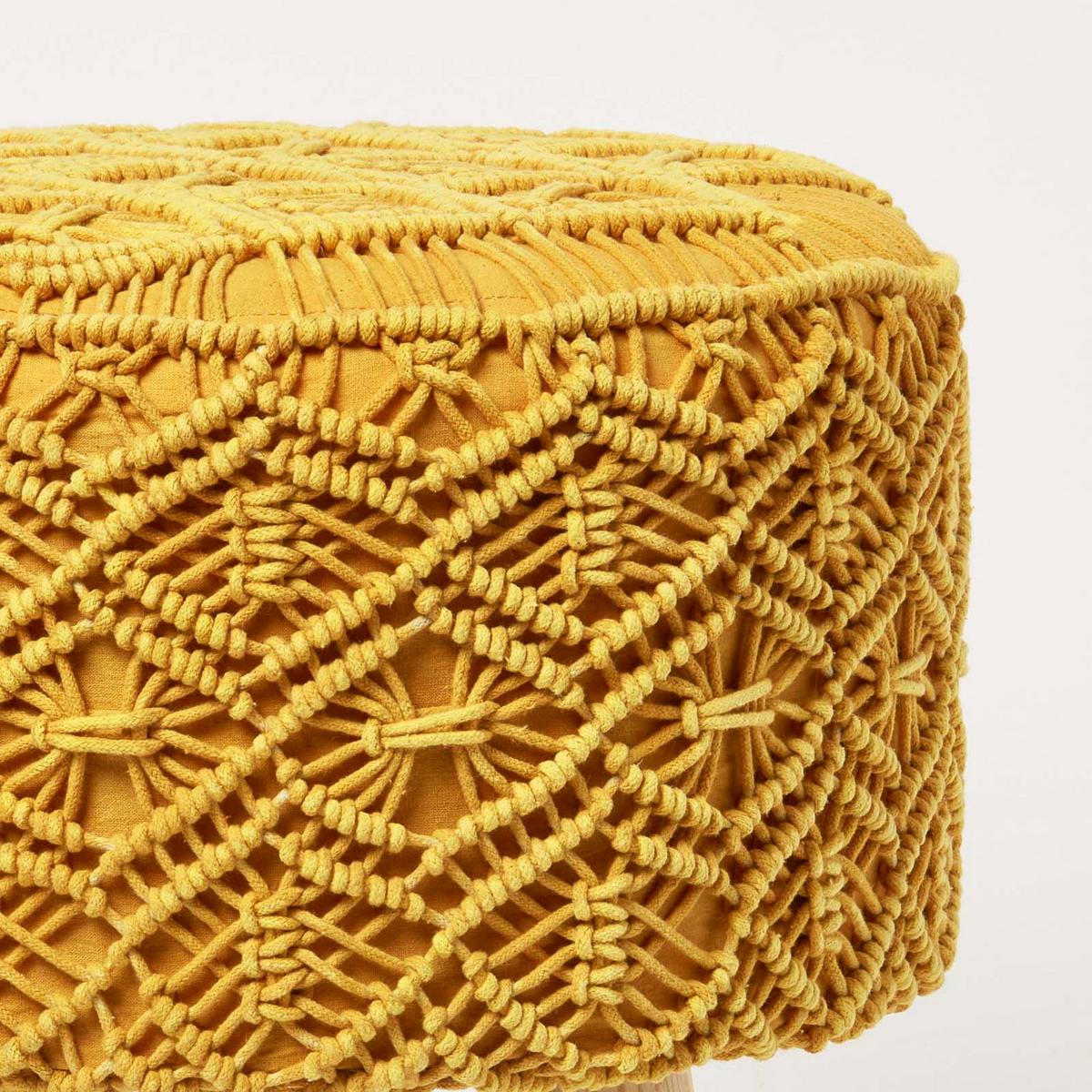 MAKRAMEE-HOCKER Willow gelb, 41/41/43 cm - Gelb, Textil (41/43/41cm) - Homescapes