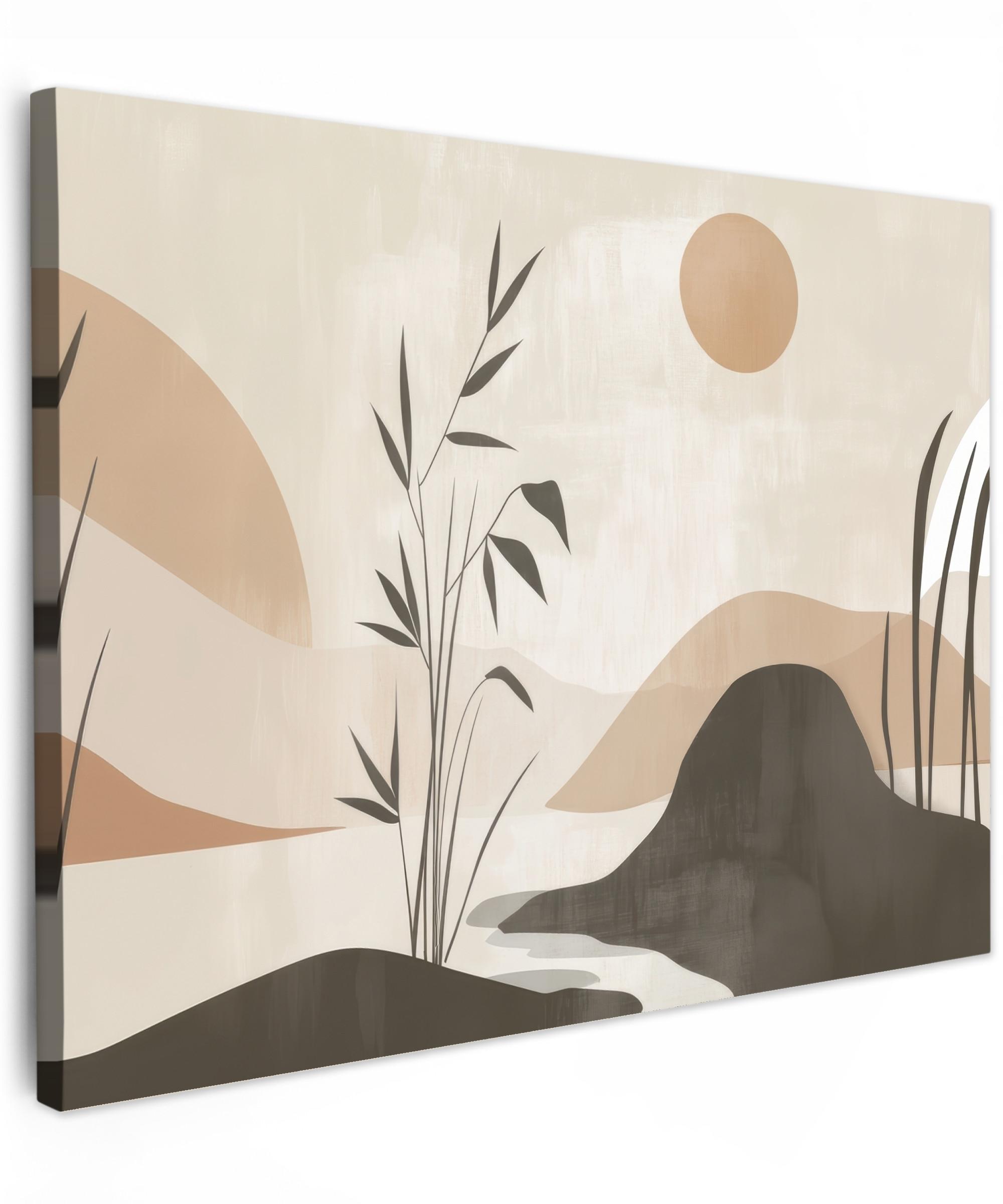 LEINWANDBILD Japandi - Landschaft - Beige Wandbild 40x30 cm - Cognac, Textil (40/30cm) - MuchoWow
