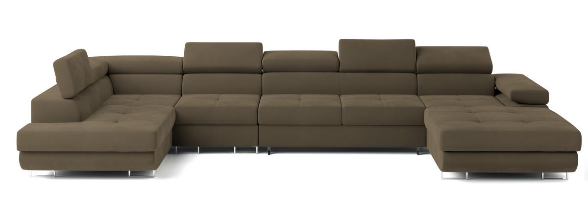 WOHNLANDSCHAFT VELORA L-S Beige Velours-Stoff mit Schlaffunktion - Beige, Holz (419/90/202cm) - MASSENO