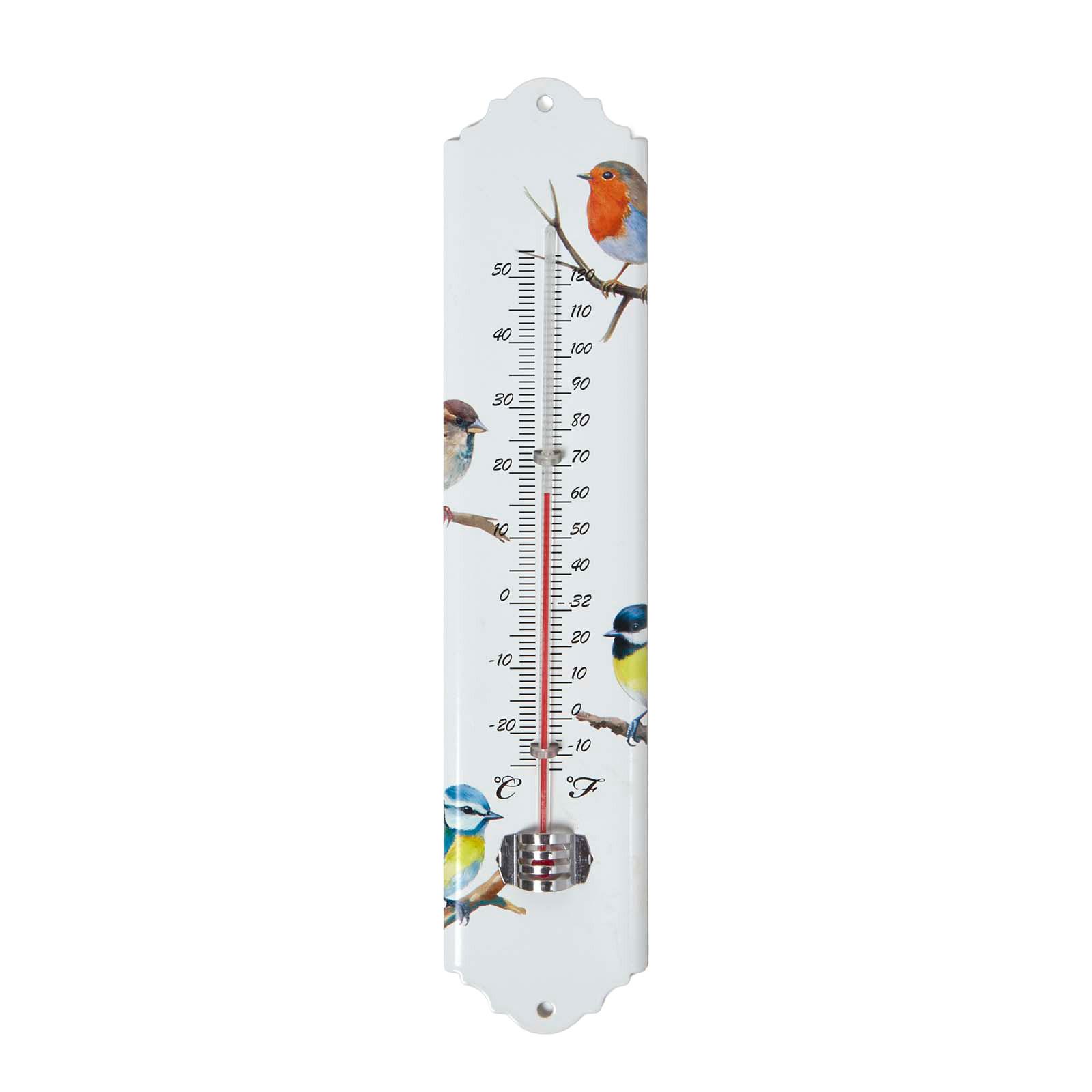 INNEN- & Außenthermometer weiß mit Vogelmotiv - Weiß, Metall (6.3/29.5/29.5cm) - Homescapes