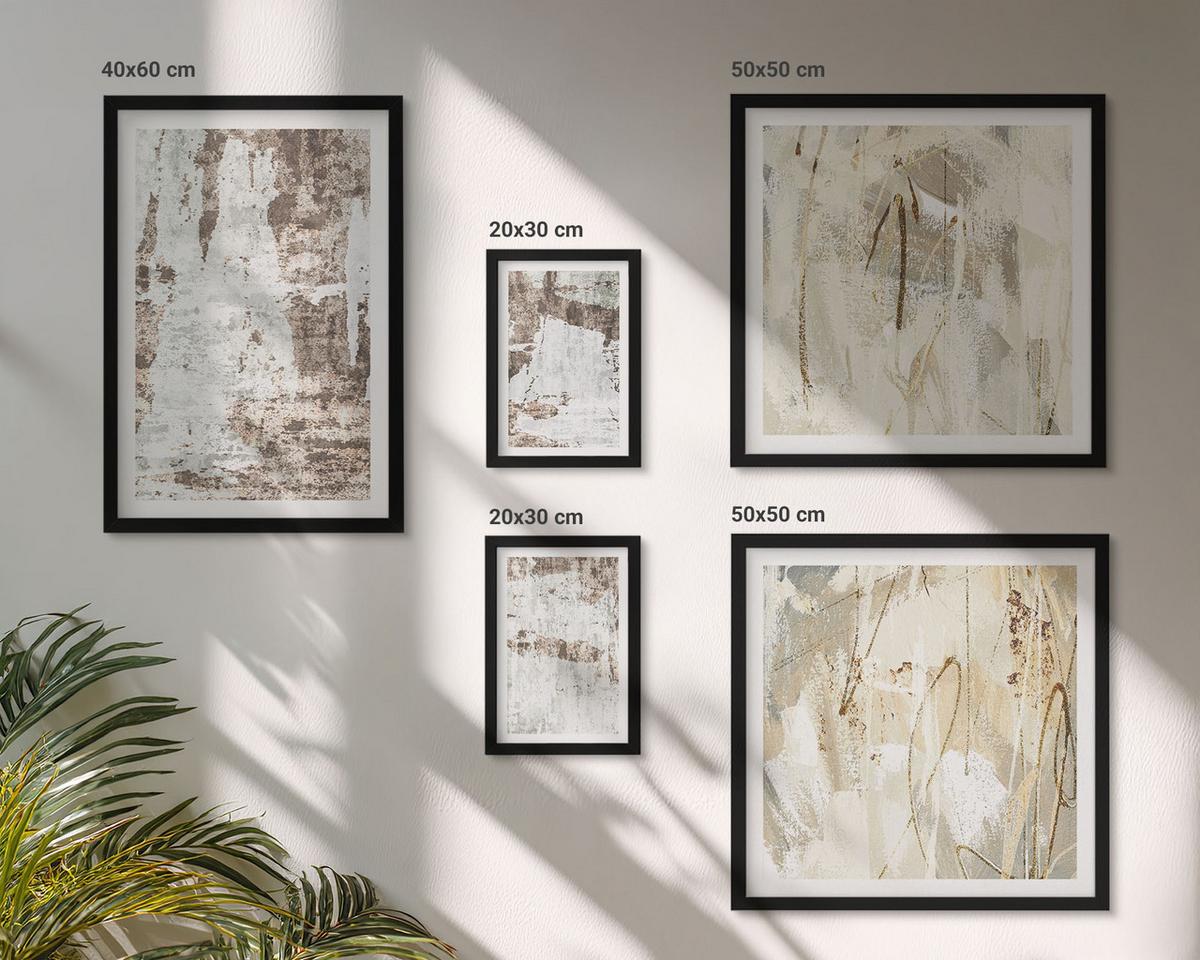BILDER SET 5er Set - 50x50 cm & 20x30 cm & 40x60 cm Schwarzer Rahmen - Abstrakte Muster, weiß, braun - Schwarz, Kunststoff (40/60cm) - TULUP