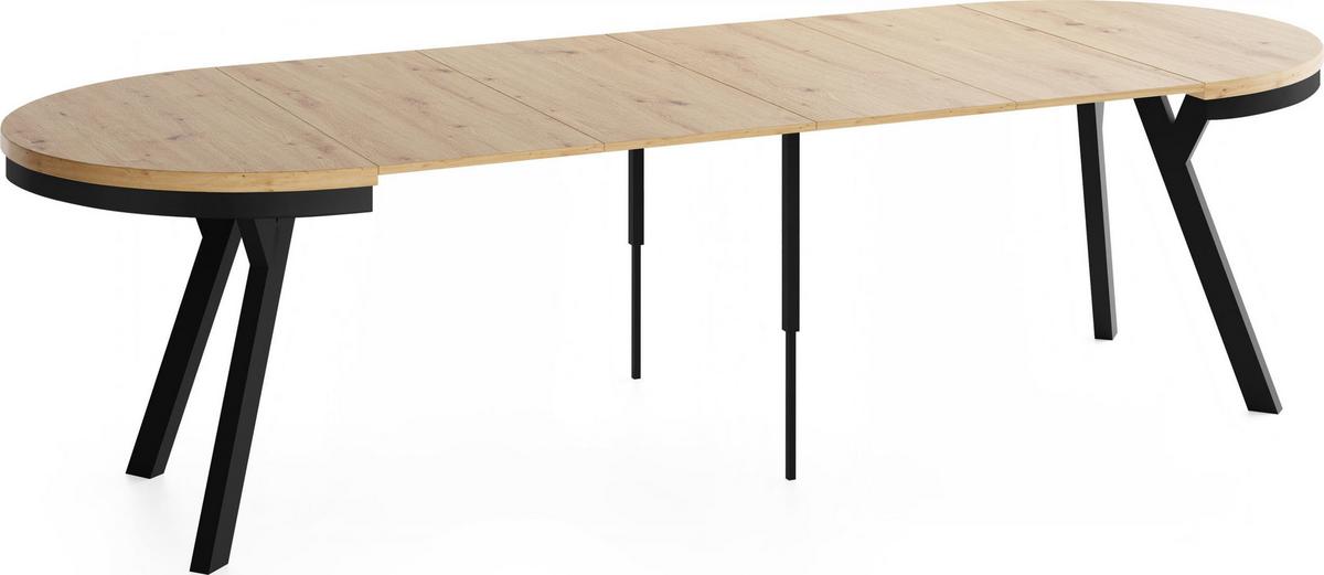 ESSTISCH Vero Neo rund ausziehbar verlängerbar, Eiche Artisan Hellbraun 100-300/100/77 cm - Schwarz/Eiche Artisan, Holz/Holzwerkstoff (100/300/77cm) - WFL GROUP